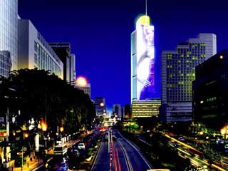 Giant LED screens of The Grand Indonesia tower (Jakarta, Indonesia)
