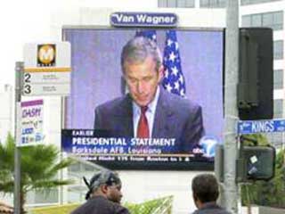 The US President’s address on a large outdoor screen in Los Angeles