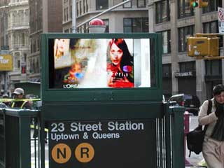 Advertising display in New York at subway entrance