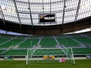 Two LED screens at the Wroclaw Stadium in south west Poland