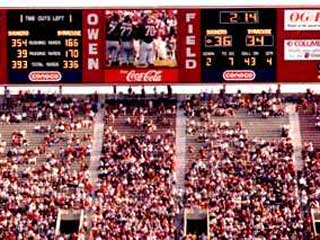 Large electronic screen at outdoor stadium in USA