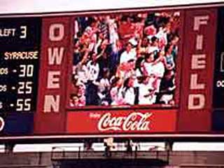 Large electronic video screen at stadium in USA