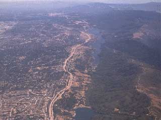 Air view of the mountain ridge that is a natural boundary of Silicon Valley