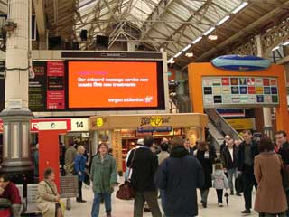 Digital LED screen at the Victoria railway station in London