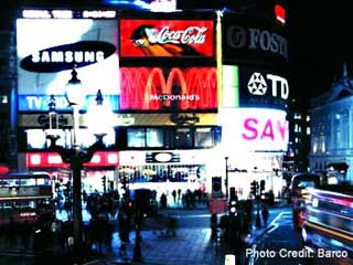 LED signs and billboards in modern city