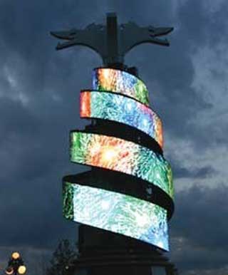 Two spiral LED video bands of Dragon Tower