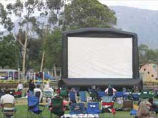 The inflatable screen was set up