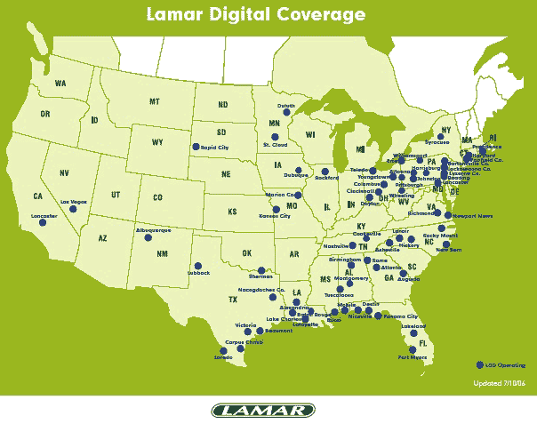 Réseau du panneau d'affichage LED de Lamar aux Etats-Unis