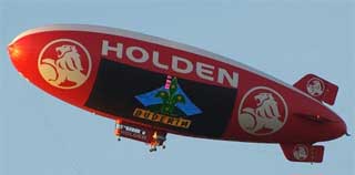 A dirigible balloon with an LED screen