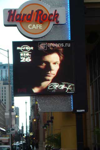 LED screen announcing the entrance to a Chicago café