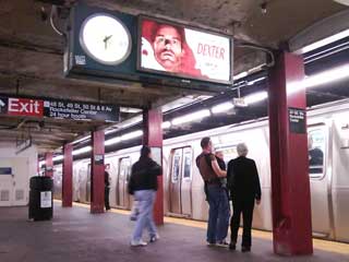 Platform advertising display in New York subway