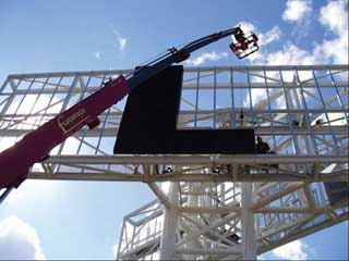 The CBS Outdoor LED billboard structure being assembled