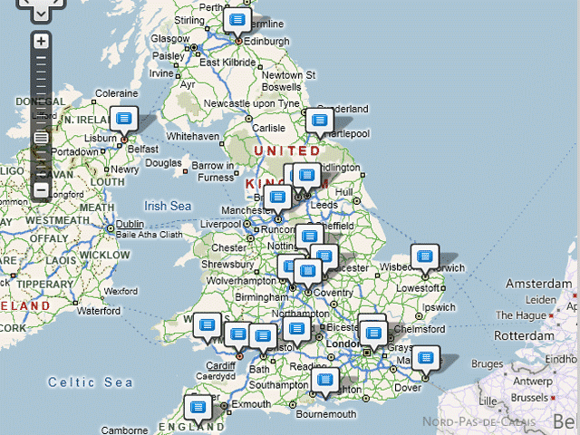 Map of LED screen network in England