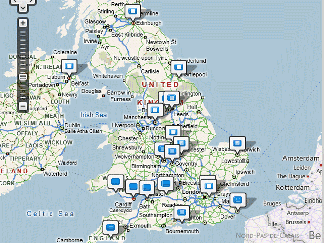 Mapa de la red de la pantalla LED en Inglaterra