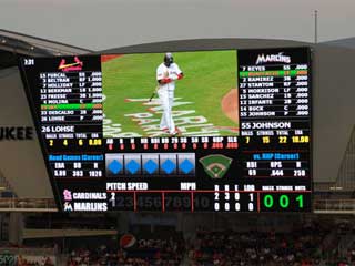 Pantalla de LEDs y marcador en el estadio de béisbol