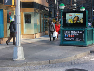 Advertising LCD panel at the entrance to New York metro