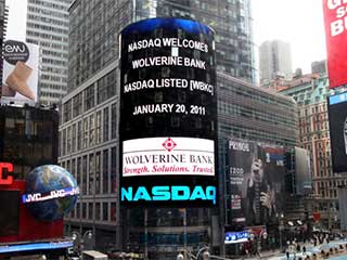 LED video screen of the media façade of NASDAQ