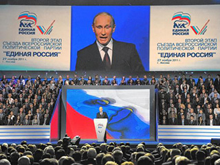 Presidente Vladimir Putin em painéis de LED
