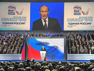 President Vladimir Putin on LED screens