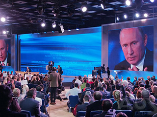 President Vladimir Putin on LED screens
