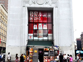 In-window LCD video wall in a New York street