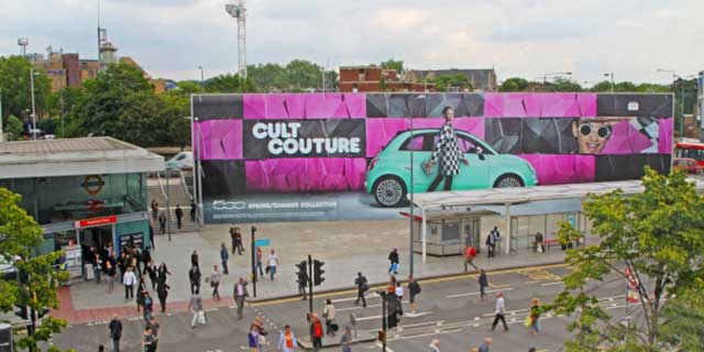 Реклама Fiat “Cult Couture” на гигантском светодиодном экране Ocean Outdoor в Лондоне