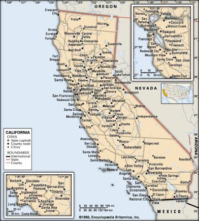 Landkarte von Kalifornien, der Goldene Staat der USA