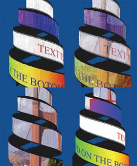 The Dragon Tower can separately display text messades on each LED band or simultaneously show a single image on both bands