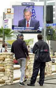 The US President&rsquo;s address on a large screen in Los Angeles