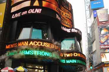 New York: Informational video displays for ABC channel and Reuters news agency