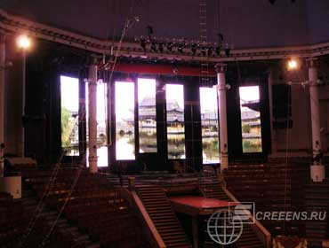 The LED curtains hanging as seven strips