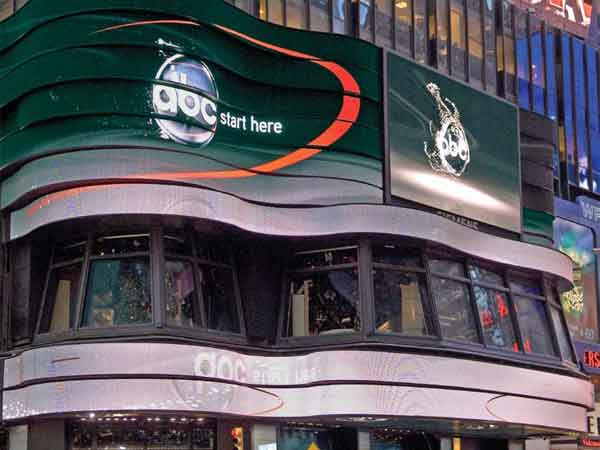 The ABC SuperSign shows off all nine ribbons as a video LED display