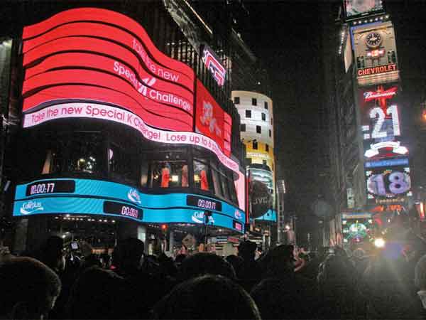 On New Year’s Eve, the ABC SuperSign prominently displayed sponsor promotions