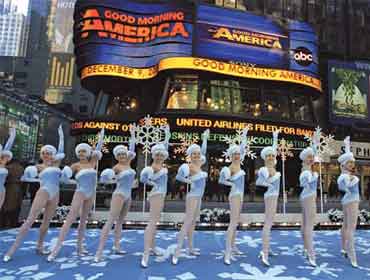 The Rockettes in front of the ABC TV studio building