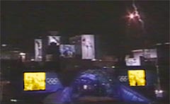 Foto des großen elektronischen Bildschirmes bei der Salz-See-Stadt Winterlicher Olympiad in 2002.